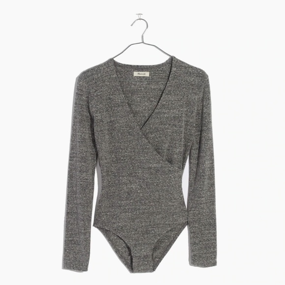 Madewell Wrap-effect Mélange Stretch Cotton-blend Bodysuit - Picture 1 of 5